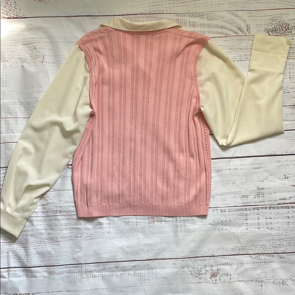 Alfred Dunner Women Pink and Cream Long Sleeve Layered Sweater Vest with Blouse - Picture 3 of 5